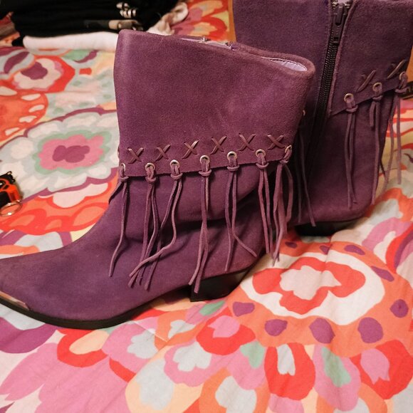 Women Oak Tree Farms Purple Boots, 9, Zip Up, Low Chunky Heel, New - Picture 2 of 6
